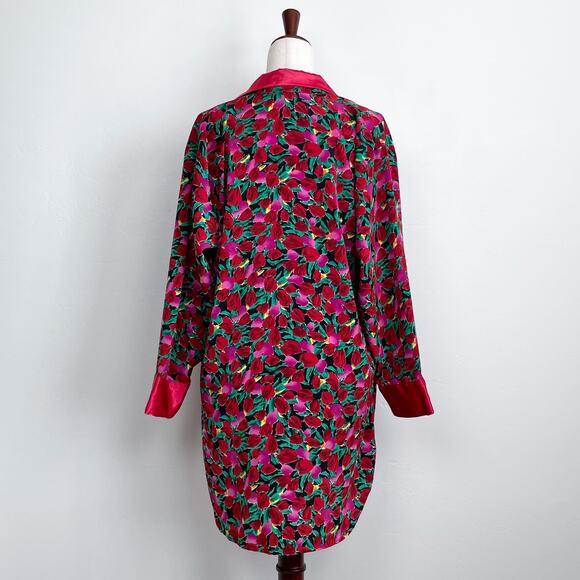 Victoria's Secret Vintage Satin Tulip Floral Jacket/Robe Sleep Shirt - Picture 10 of 11